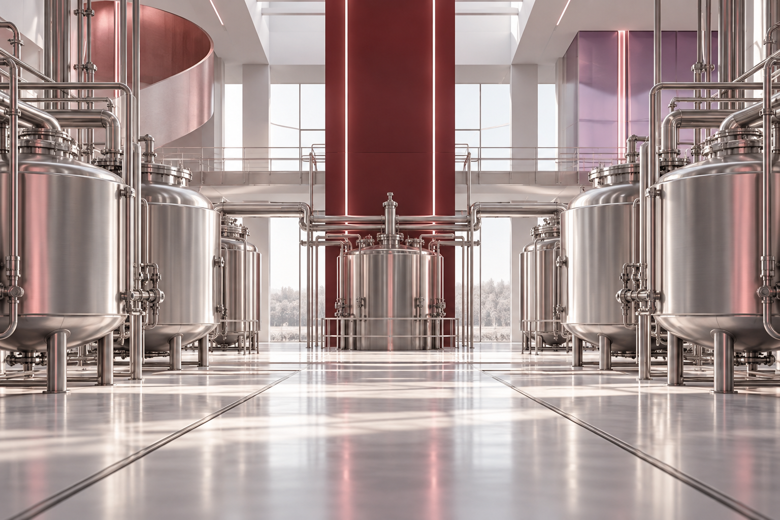 Architectural concept of stainless steel manufacturing vessels