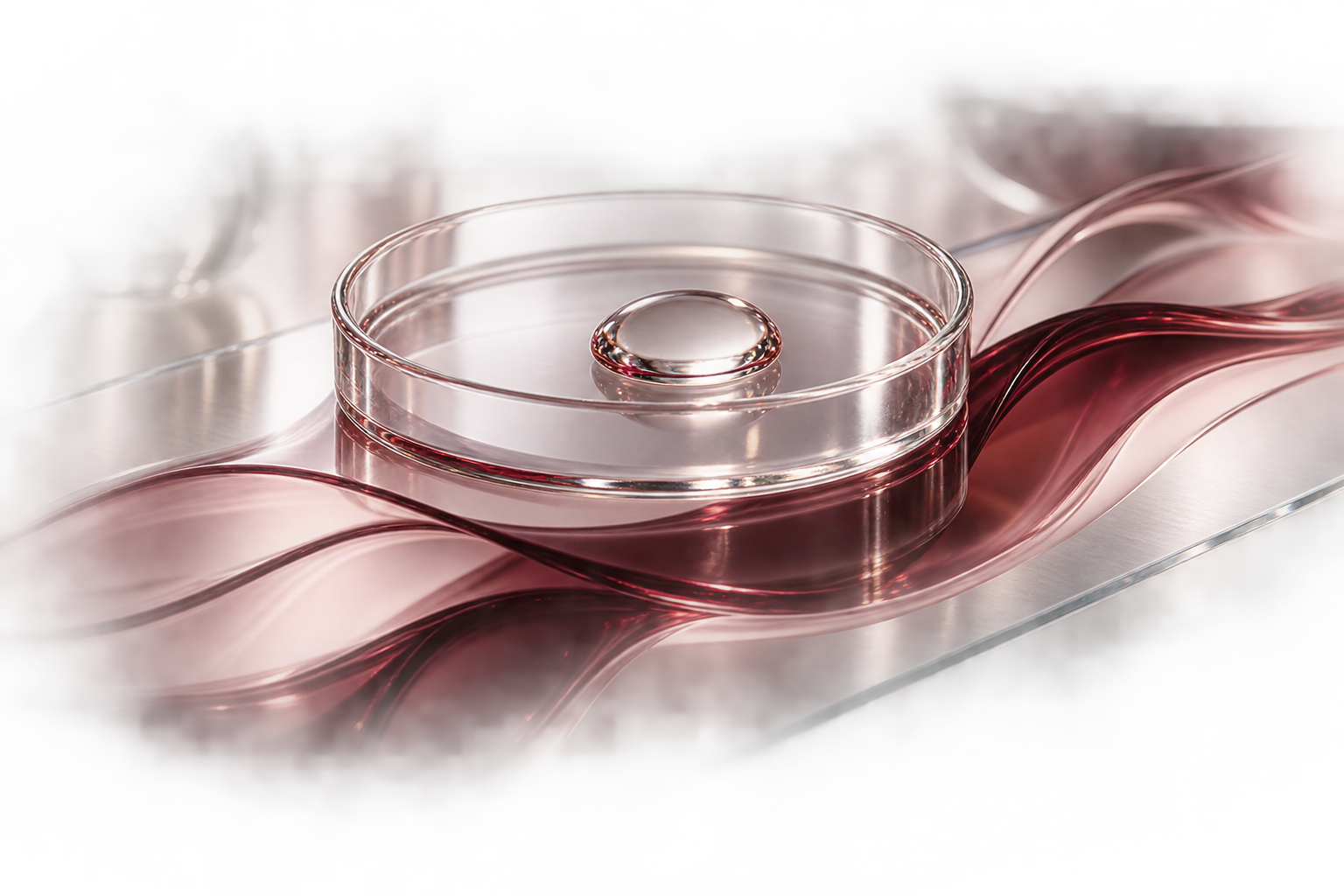 Conceptual close-up of glass, liquid and stainless steel